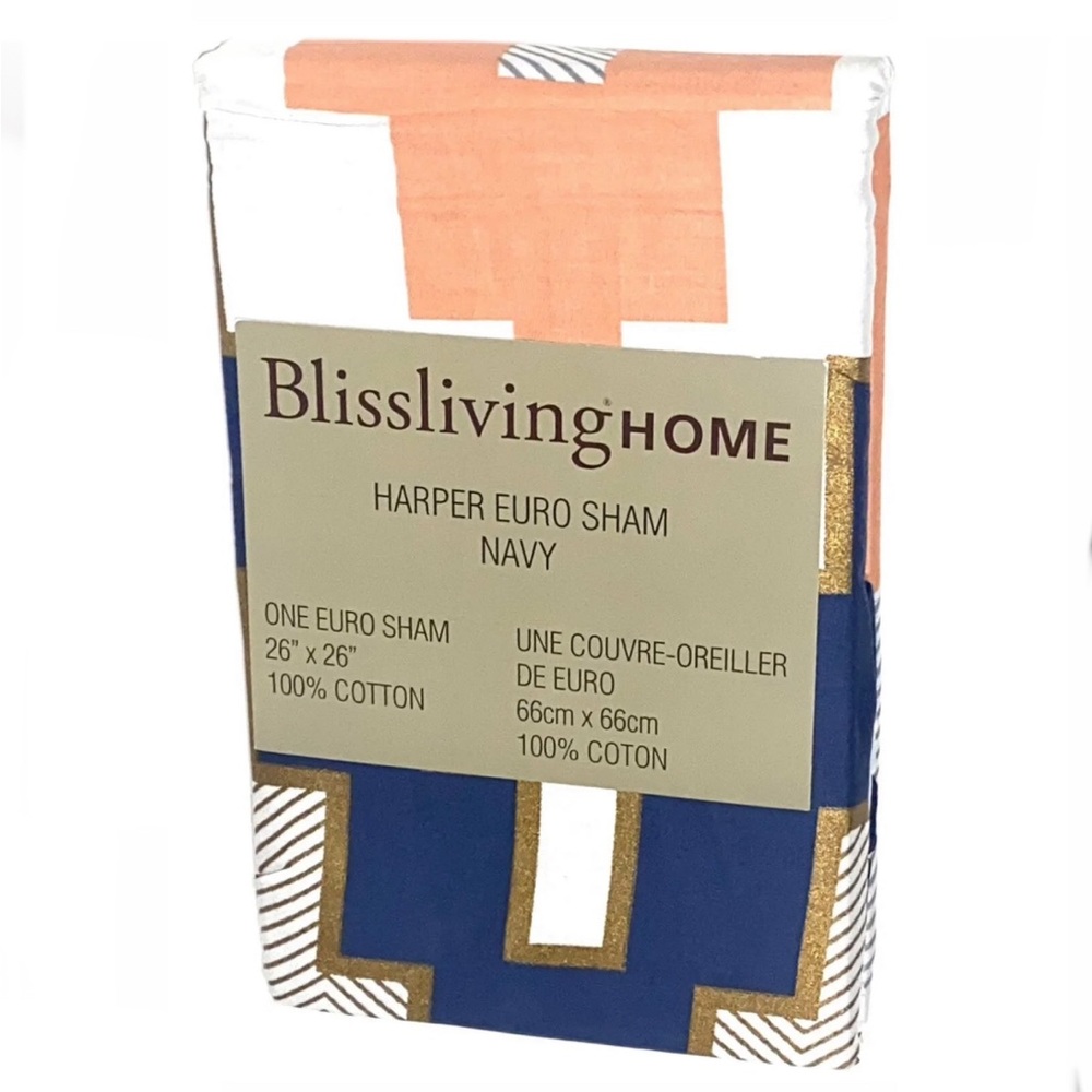 Blissliving Home Harper Euro Chevron Pillow Sham 26in. x 26in. - Navy Blue